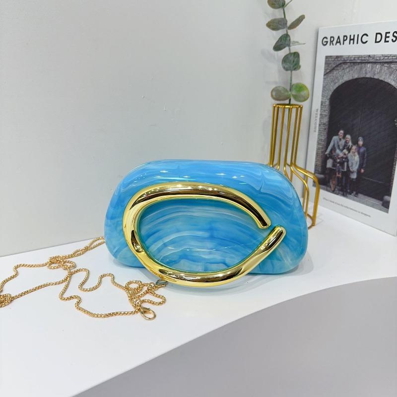 Trendy Classic Round Box Clutch Bag Dinner Bag Acrylic Bag Retro Metal Handle Shoulder Crossbody