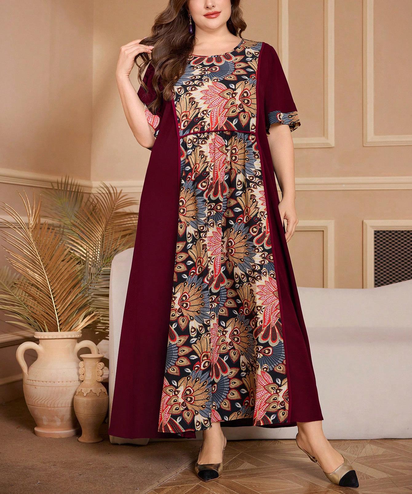 

In Stock: New Plus Size High-End Brand Comfortable Casual Dress, Goddess Ethnic Style Printed Patchwork Skirt 4XL