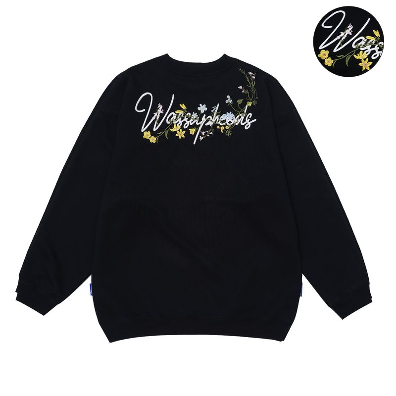 

Wassup Trendy American-Style Heavyweight Gray Sweatshirt for Men, Autumn and Winter Loose Casual Embroidered Letter Crew Neck Top Black L