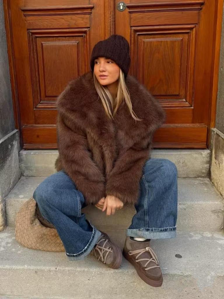 Women's Fluffy Faux Fur Lapel Coat - Casual Fox Fur Jacket