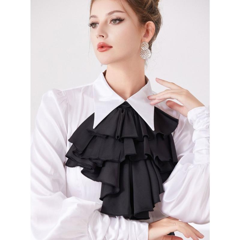 Courtstyles Cravat Necktie Collar Breathable Polyester Detachable Collar Colonial Jabot for Formal Event Women Accessory