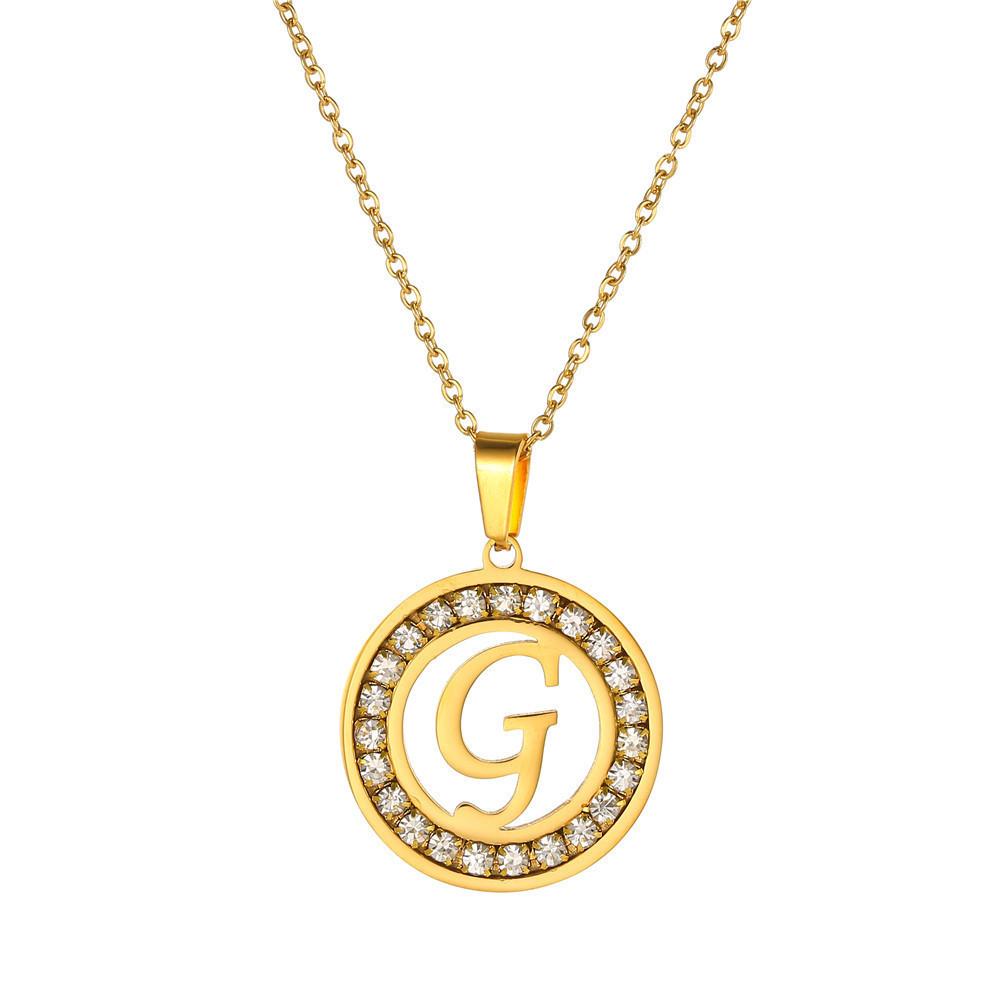 New Initial Letter Name Pendant Female Gold Color Stainless Steel A-Z Alphabet Round Necklace for Women Jewelry Gift