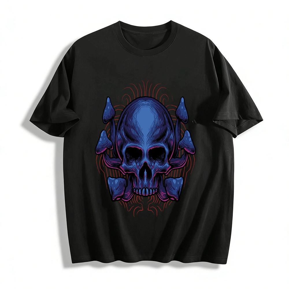 Dark Style Skull Mushroom Print Trendy Short Sleeve T-Shirt Pure cotton T-shirt XXS