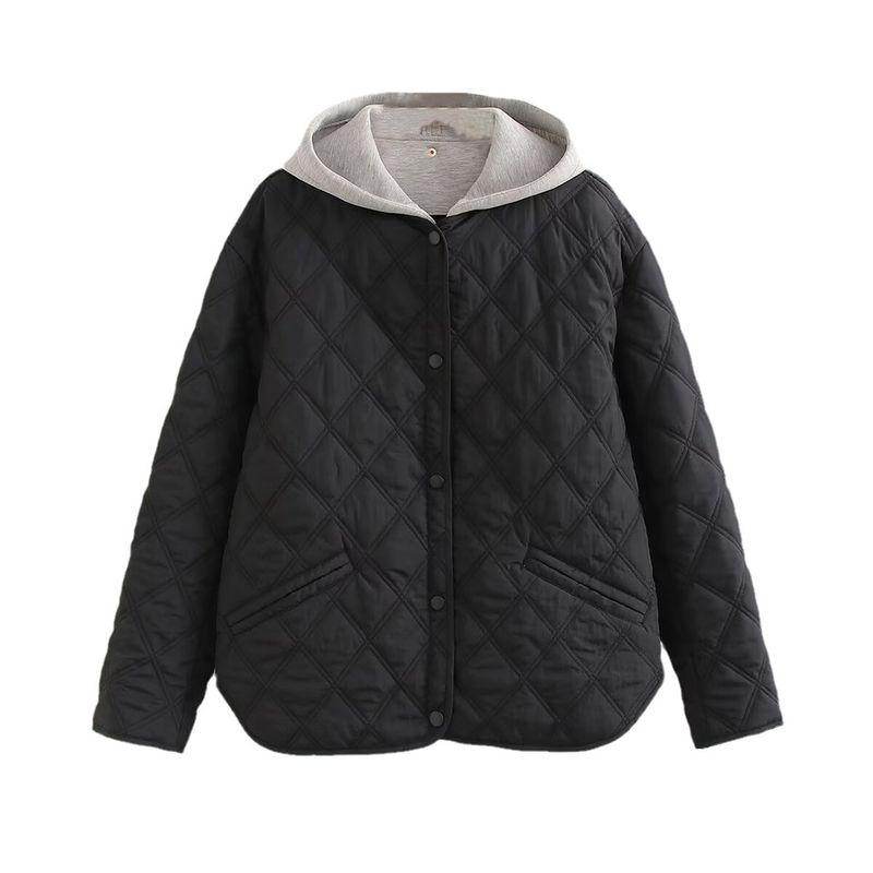 

Kaslead New Arrival Women s Clothing Fashion Style Stylish Simple and Versatile Hooded Cotton Jacket Jacket Outwear False Two-Piece Suit Black L