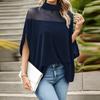 TEMU Cross-border Independent Station 2025 Spring/Summer/Autumn Women's T-Shirt Fashion Mesh Off-Shoulder Bat Sleeve Turtleneck