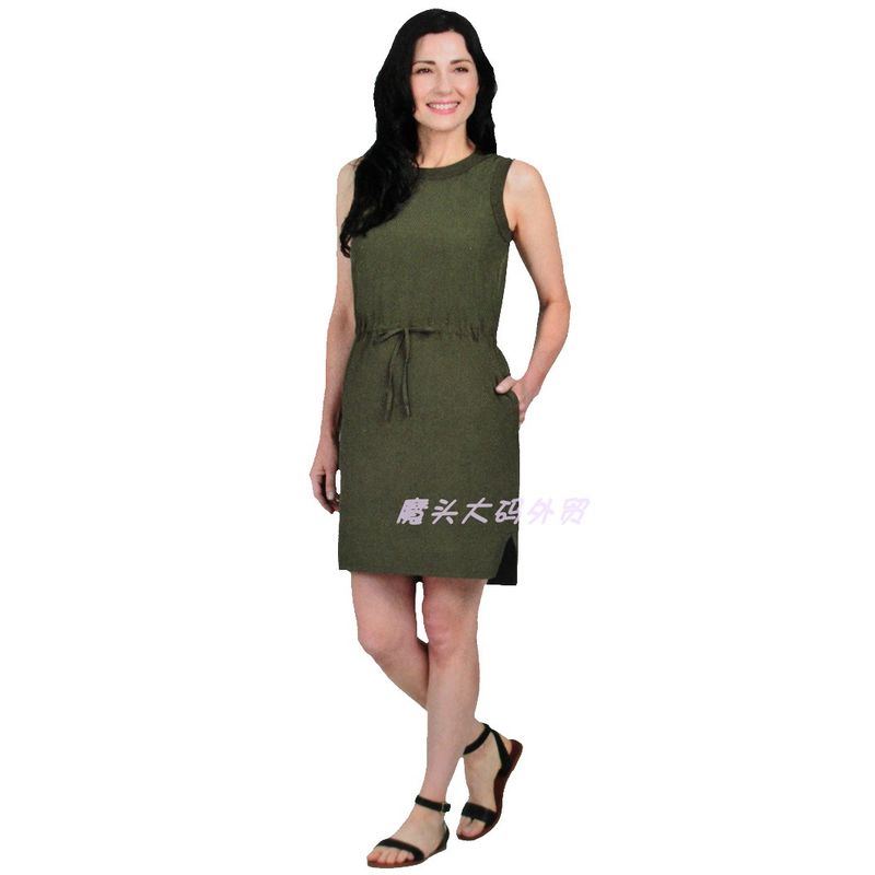 

Special Offer Export Summer Women s Pure Color Quick-Drying Sports plus Size Sleeveless Crew Neck Casual Simple Dress 775 Army Green S