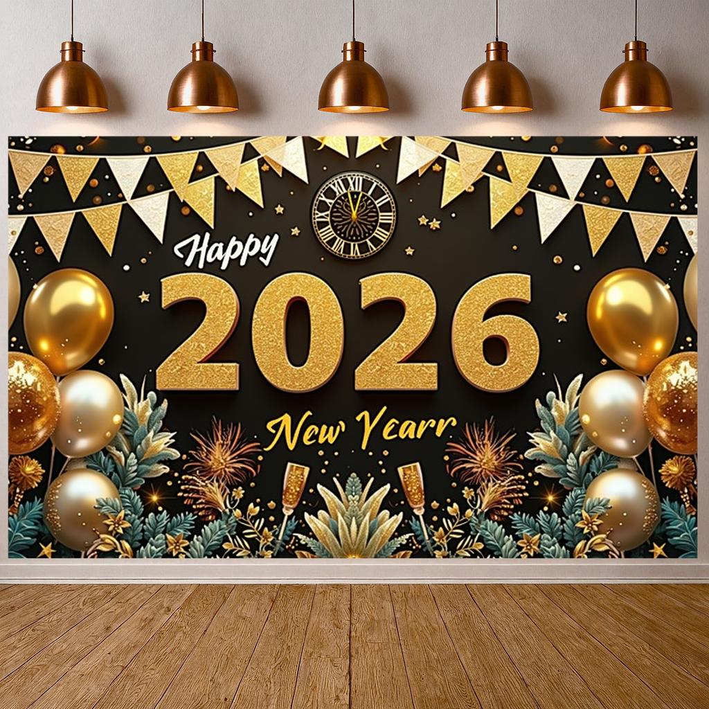2026 Festive Display Glitter Accents 2026 Holiday Background 2026 Event Display Colorful Balloons New Year Party Backdrop