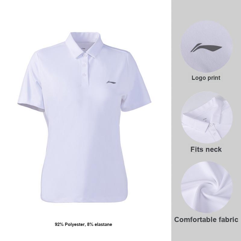 Li-Ning Fashionable Versatile Solid Color Sports Polo Shirt Women tops White APLW518-1