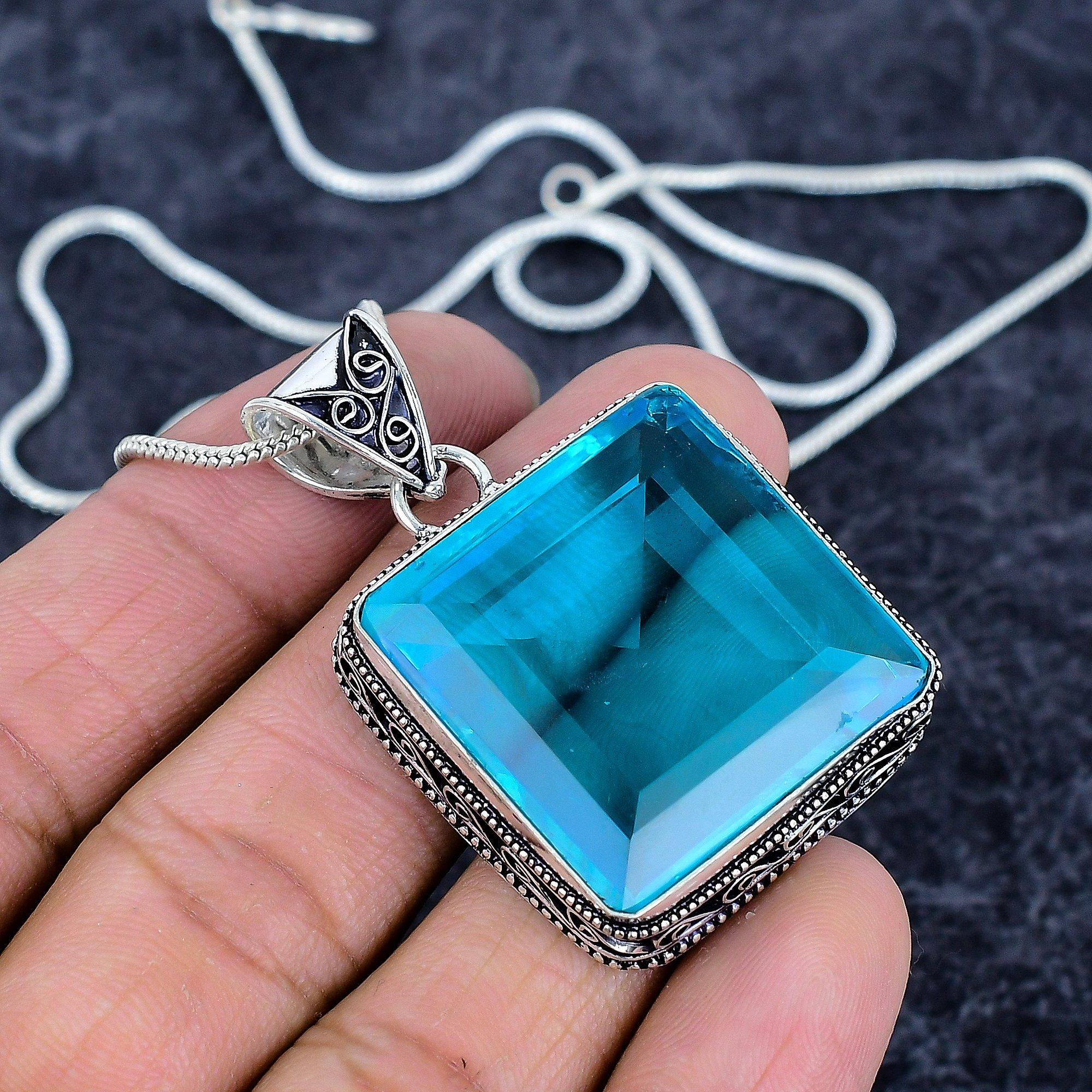

Blue Topaz Gemstone Handmade 925 Sterling Silver Jewelry Pendant 1.97 M-3230