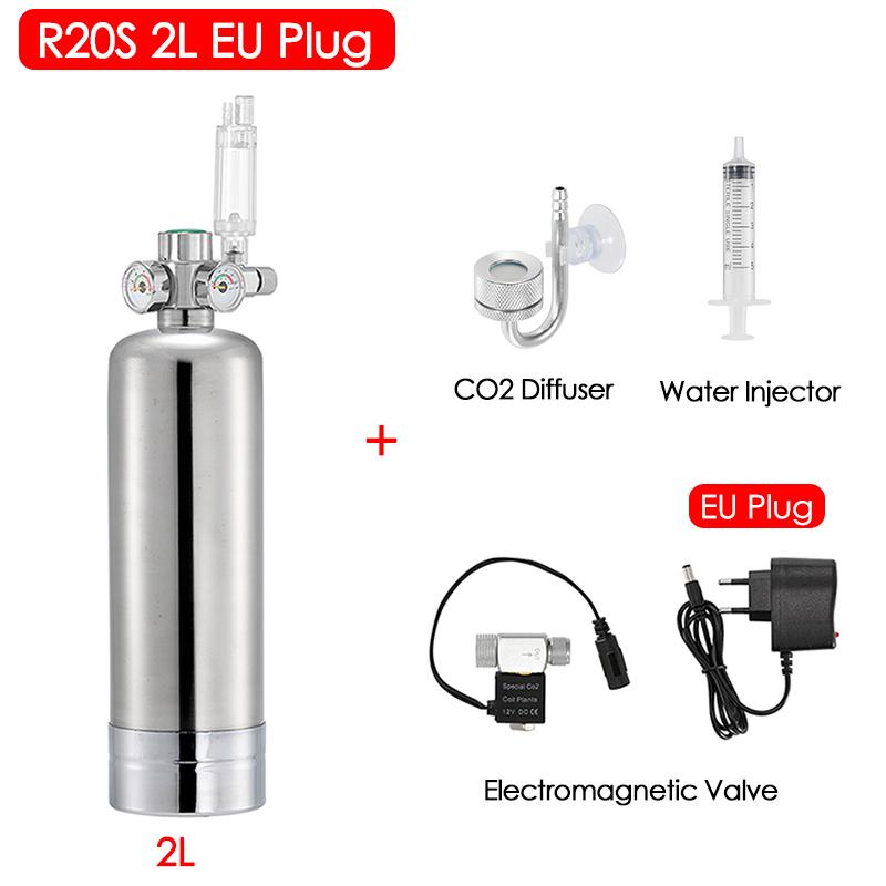 2L Aquarium DIY CO2 Generator System Kit Stainless Steel CO2 Cylinder Generator System Carbon Dioxide Reactor Kit for Plant Fish