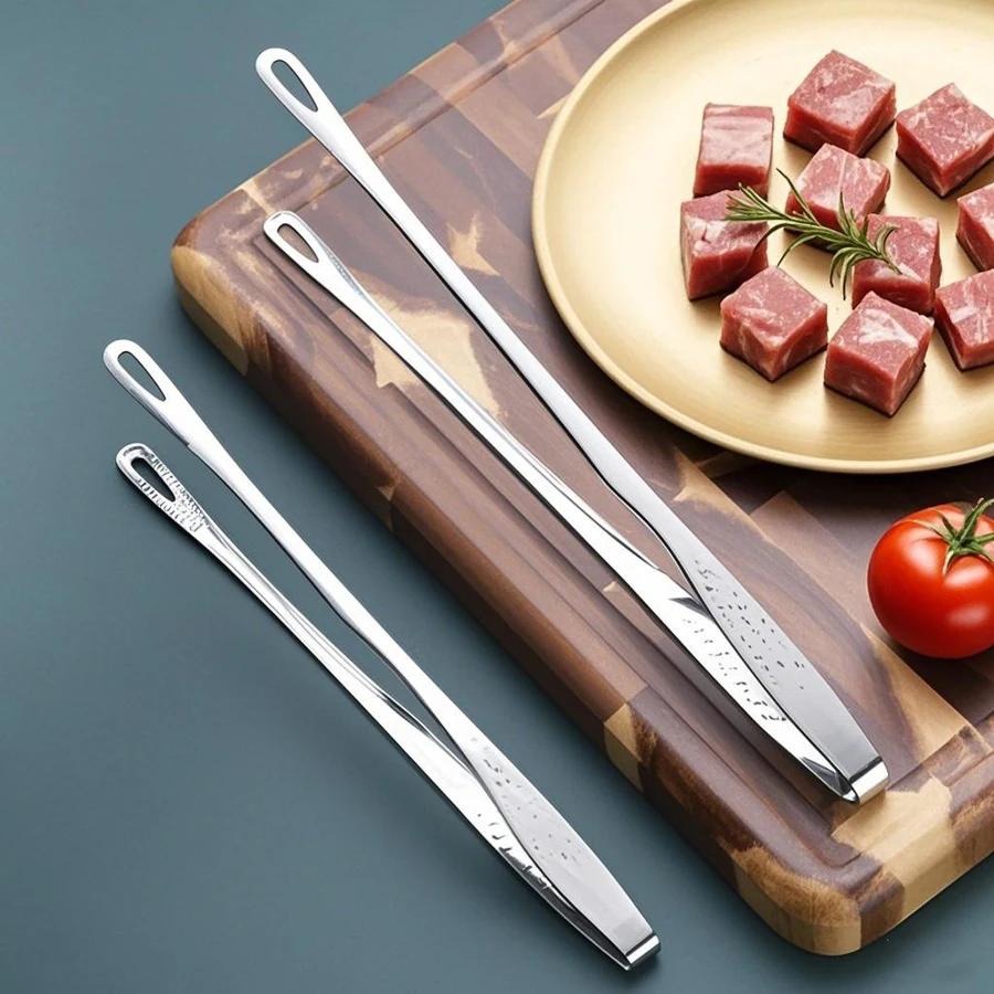 Long Kitchen Tongs Non-Slip Heat Resistant BBQ Grill Tongs Stainless Steel for Steak Seafood Buffet Salad Cooking Tools