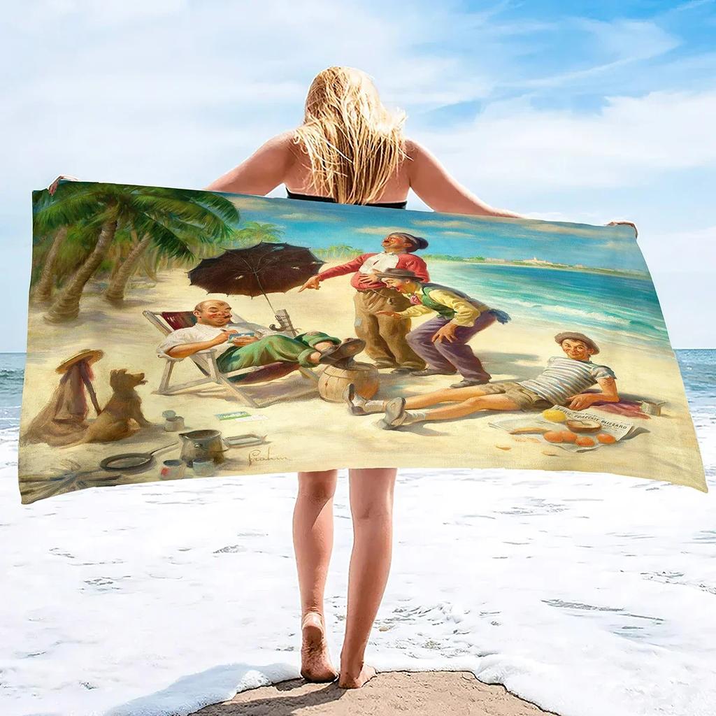 Figure Oil Painting Beach Towel,Travel Towel for Boys & Girls,Quick-Dry & Super Absorbent Beach Blanket for Bath, Pool, Camping