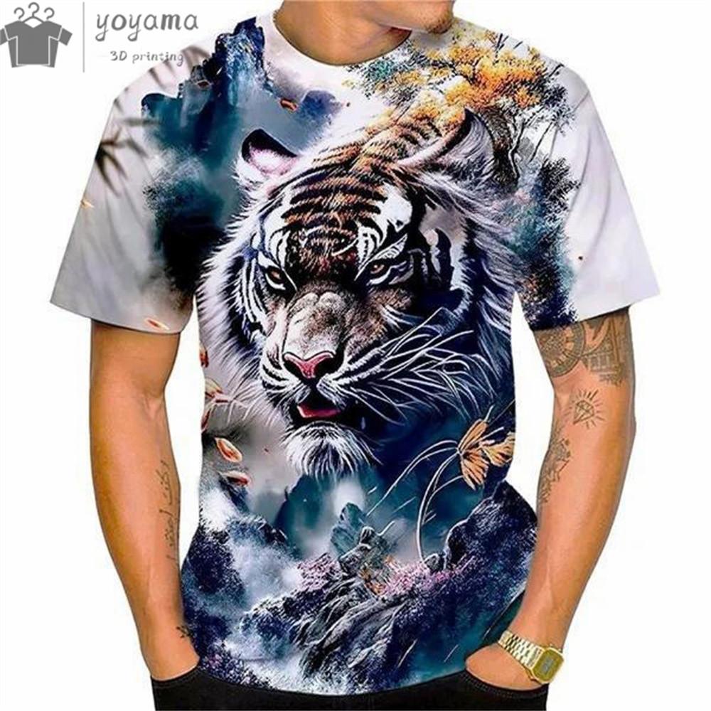 Fashion Trends 3d Print Tiger Pattern Men's Clothing Loose T-Shirts For Men Oversized T-Shirt Short Sleeve Tee Tops