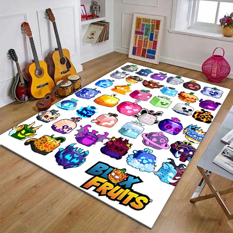 Tapis en Polyester Blox Fruit, Tapis d'Intérieur Doux pour Chaise de Bureau, Salon, Bureau d'Ordinateur - Design de Tapis Décoratif pour Bureau à Domicile