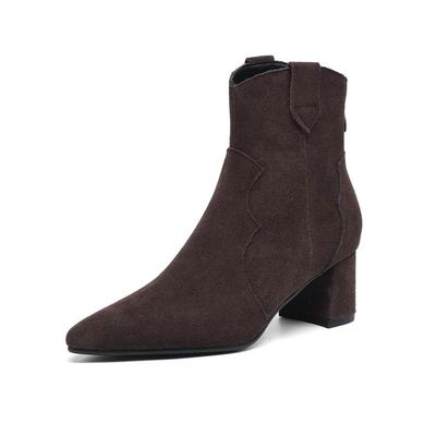 Rindleder Nubuk Spitzzehe Dicke Absätze Chelsea Boots Größe 43 Reißverschluss Beauty Lady Damen Stiefeletten