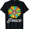 Zonnebloem Bloem Vredesteken Wereld Retro Hippie Jaren 70 Regenboog T-shirt