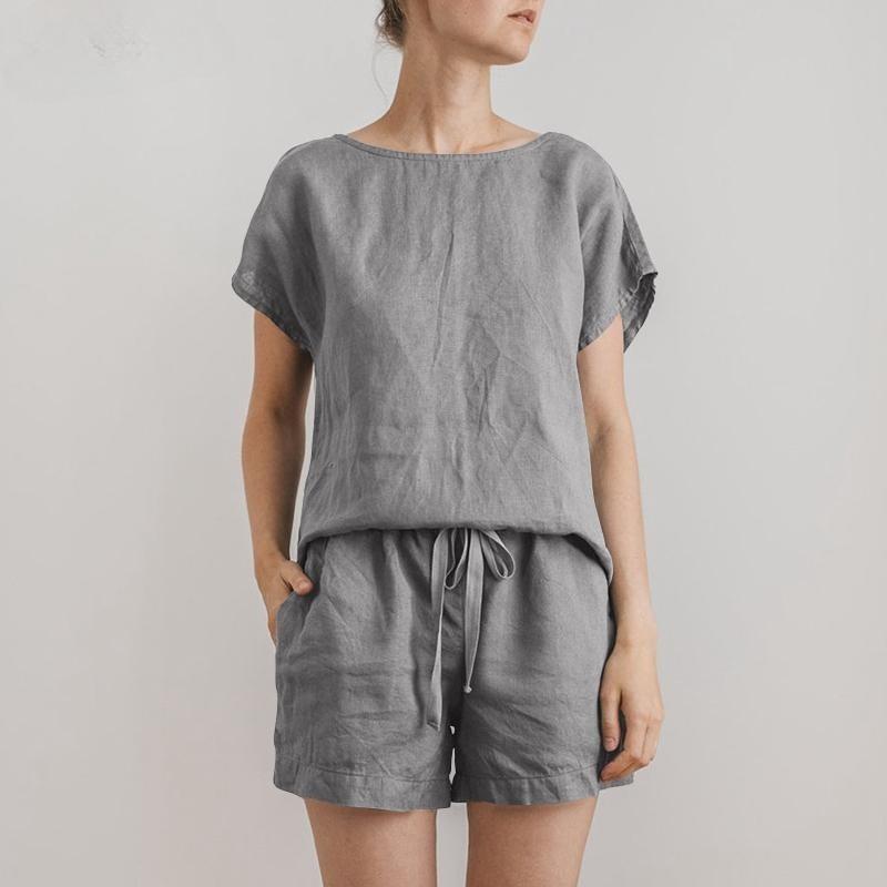Dámské ležérní oblečení Tričko s krátkým rukávem a šortky se stahovací šňůrkou Letní dvoudílná souprava