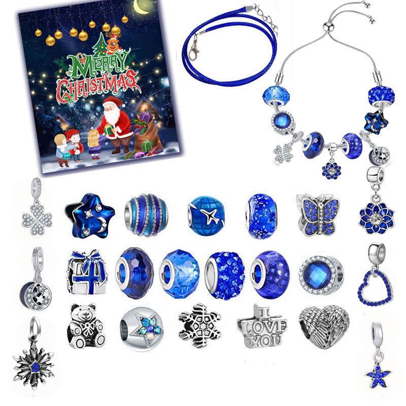 Cross-border Christmas Countdown: 24-Grid DIY Bracelet & Necklace Gift Set for Kids