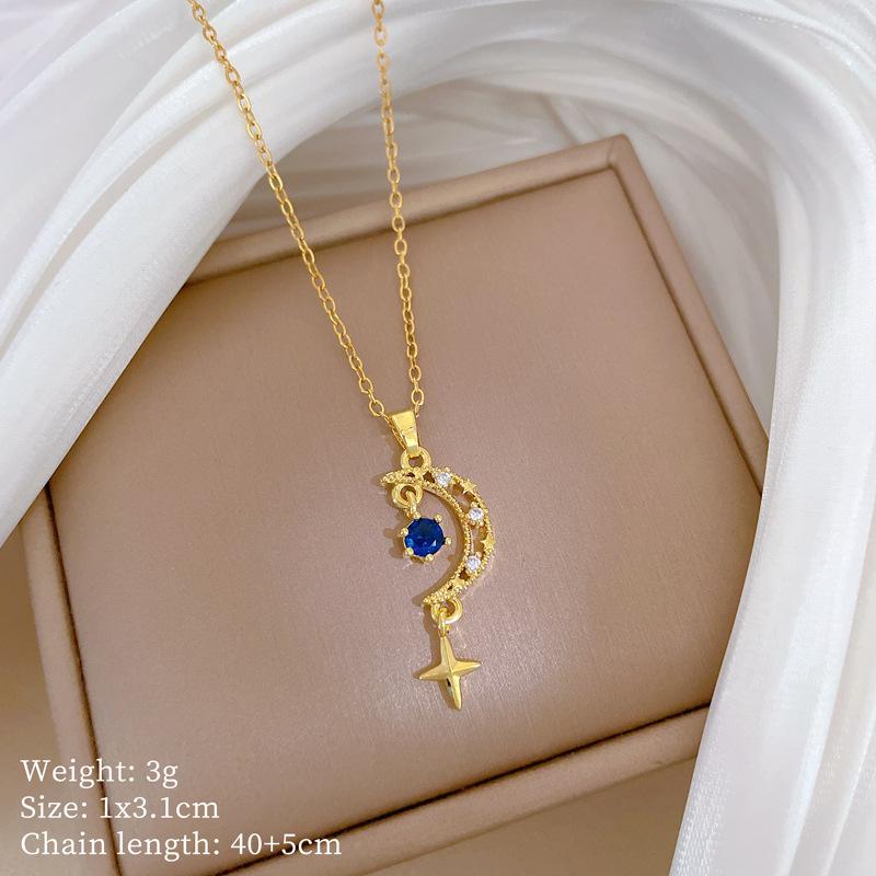 

Star Moon Tassel Full Diamond Light Luxury Temperament Gorgeous Full Diamond Necklace Female Versatile Collarbone Chain Titanium Steel