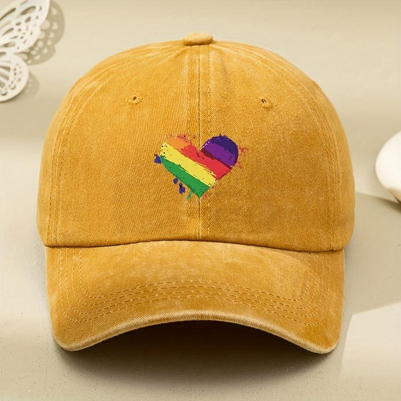Retro Style Rainbow Heart-shaped Printed Baseball Cap with Sun Shading and Antique Design Adjustable