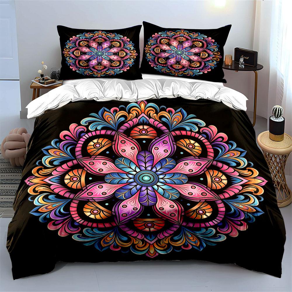 Mandala Pattern Three-Piece Set Soft Comfortable Duvet Cover Bedding Set Included 1*Duvet Cover & 2*Pillowcases, Gift