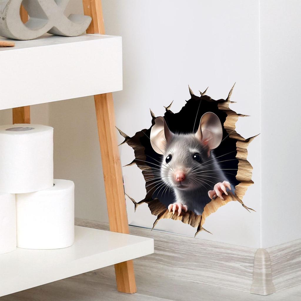 Gray Melancholy 3D Porthole Mouse Hole Wall Sticker for Living Room or Bedroom