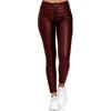 Women Pants Faux Leather Slim Casual Solid Color High Waist Elastic Small Feet Pants for Club