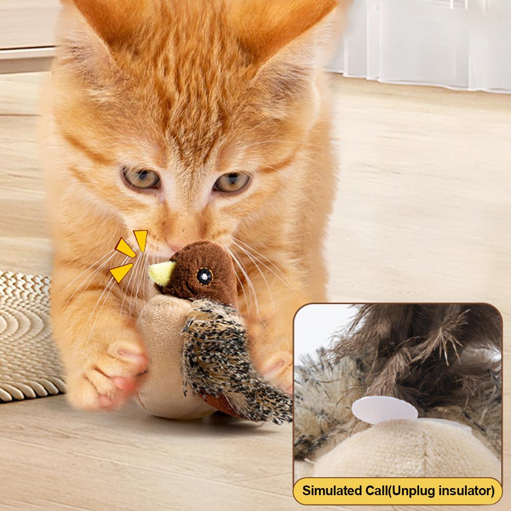 Interactive Cat Toys Flying Bird Cat Toy Flapping Wings Sparrow Toys Vivid Chirping Simulation Bird Interactive Cat Toy