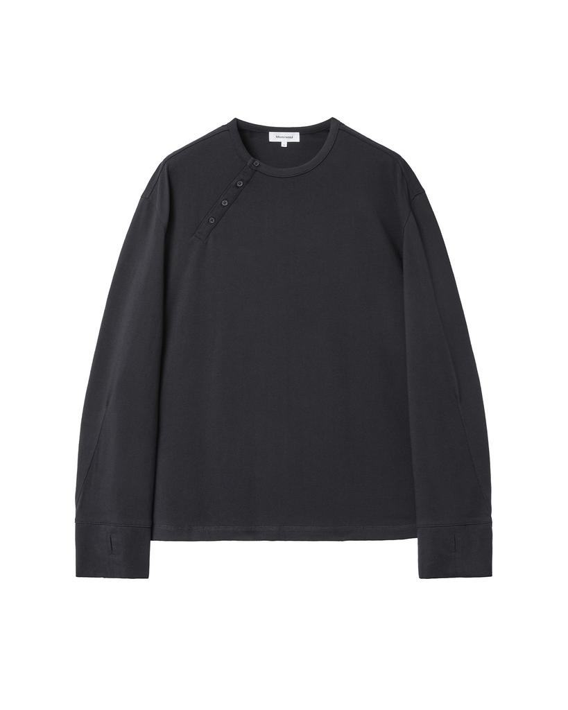 Misekiseoulmaen Diagonal Henley Neck Long Sleeves Black