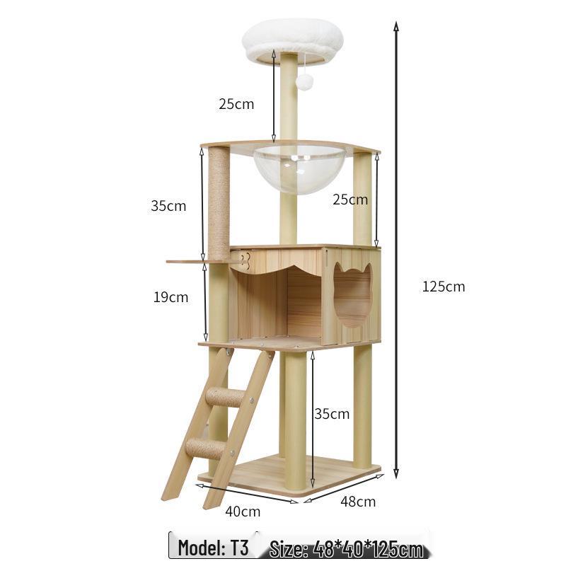 Multifunctional Cat Tree: Climbing Frame, Bed, Scratching Post, Jumping Platform, Large Villa, Capsule, Space-Saving
