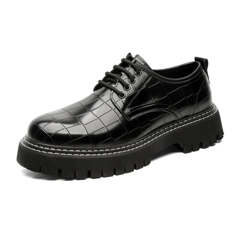 

1101 Повседневная кожаная обувь мужская ретро повседневная обувь на шнуровке на толстой подошве обувь для увеличения роста 39 чёрный