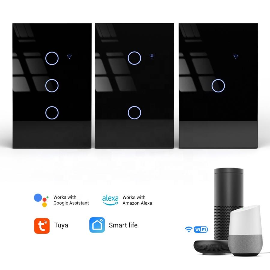 Flush Mounted Double Smart Home Light Switch Black White Tempered Glass Wifi 2.4GHz Wall Switch Neutral Wire or Capacitor