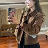 Women's Brown Suede Jacket: Short, Loose-Fit, Retro Korean Style for Spring/Autumn