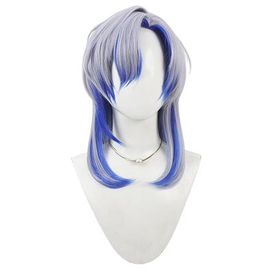 LAOBAO Cosplay Wig, Gray Hair with Blue Mesh, Semi-Long Hair, Costume Accessory, Heat Resistant, Disguise Wig, Party, Costume Party, Festival, Event,