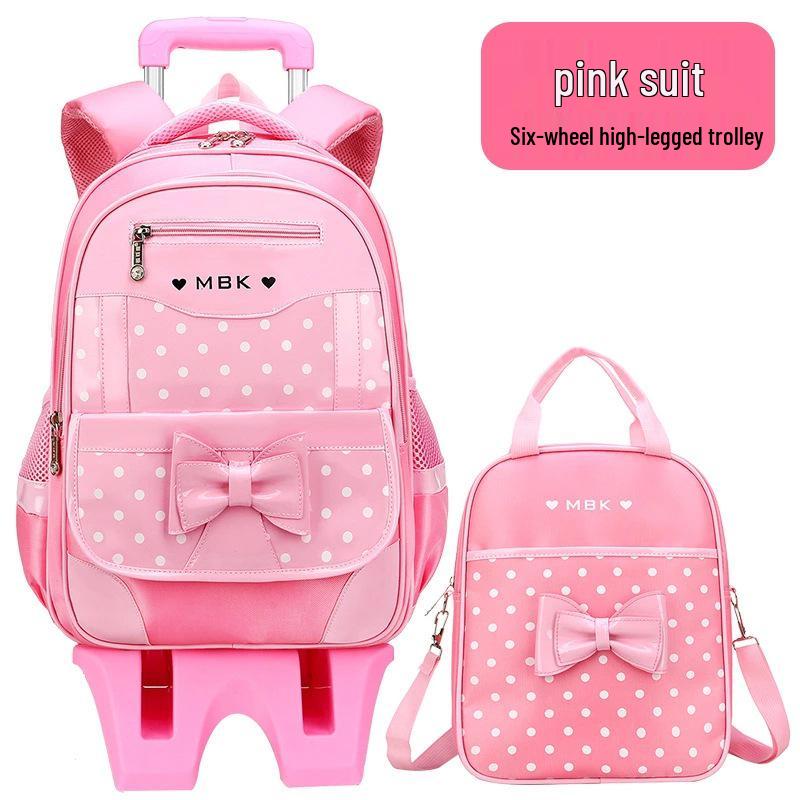 Plecak na kółkach w stylu koreańskim dla dziewcząt, w wieku 6-12 lat, klasy 1-3, 5-6 z szelkami redukującymi obciążenie.