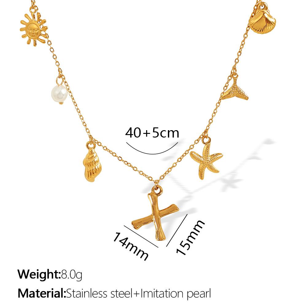 New Arrival Gold Boho Ocean Conch Starfish Shell Charm Necklace Stainless Steel A-Z Alphabet Initial Letter Beach Necklace Women