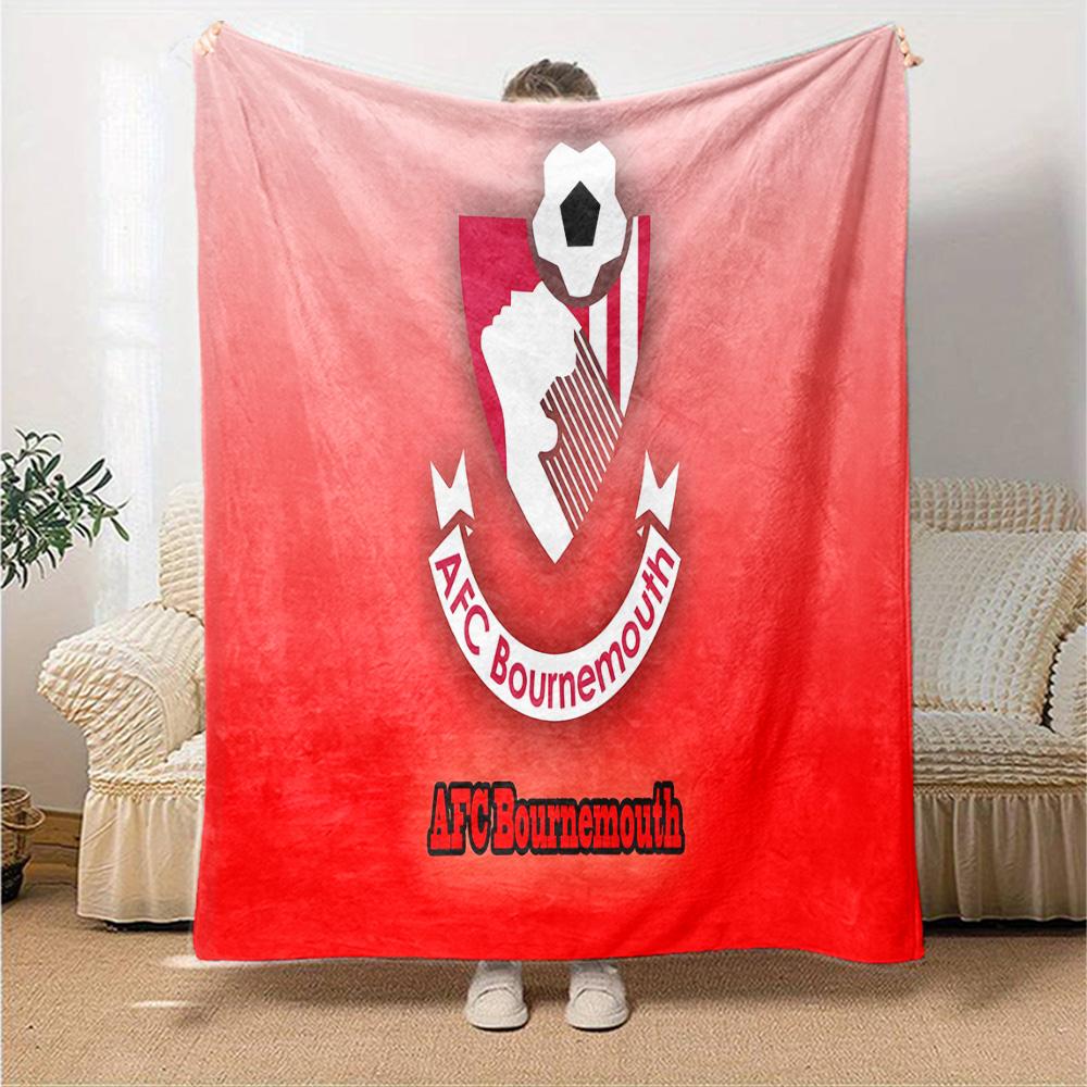 Afc Bournemouth Crest Flannel Blanket, Soft Polyester, Modern Design, All-Season for Camping, Travel, Gifts for holidays or birthdays