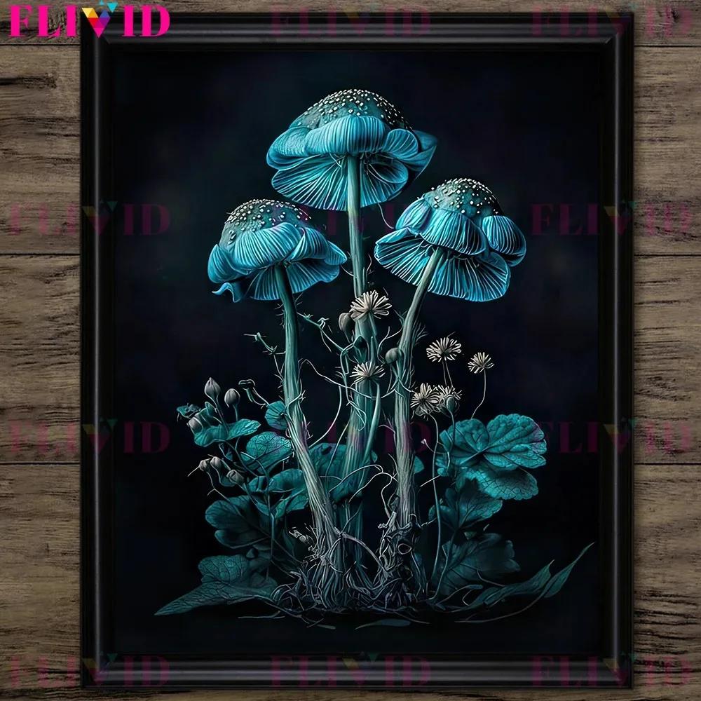 Dunkler Waldpilz und Vintage Rosa Rosen Vintage Wandkunst Druck Dunkel Botanisch Hexerei Gotischer Druck Wohnzimmer Dekoration