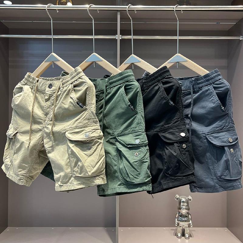 2025 Summer Men's Casual Stretchy Loose Workwear Shorts with Multiple Pockets, Five-Point Length.