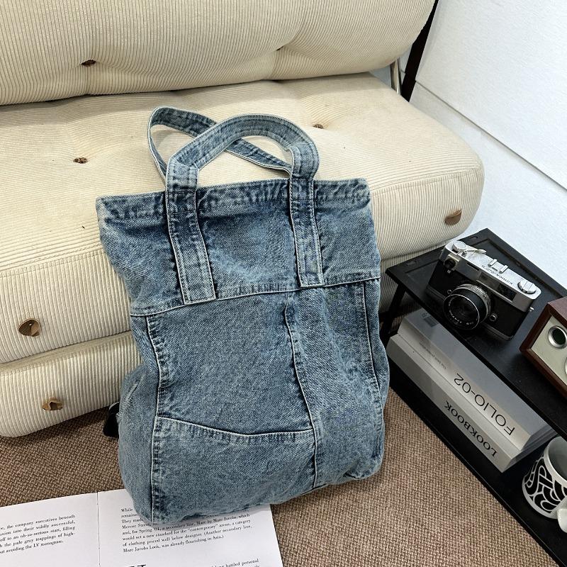 New Zipper Solid Color Denim Casual Youth Backpacks Interior Compartment Simple Handbags On Sale Large Capacity Women's Bags