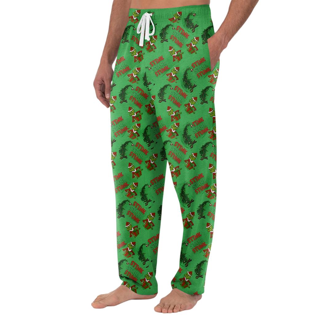 Men's Knitted Fashion Print Pocket Casual Pants Pajama Pants