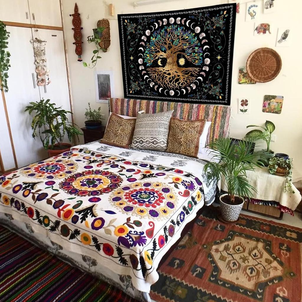 Dyshlynx Tree of Life Tapestry 59x51" Tapestry for Bedroom boho wall hanging Decor, Black Aesthetic Decoration for Living Room Ceiling Dorm Home Art