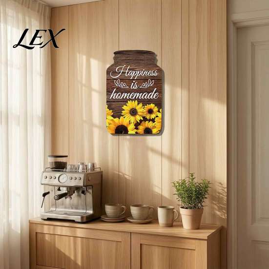 Farmhouse Home Decorations Mason Jar Shape Wall Decoration, Wooden Art with Sunflower Print, Indoor Decoration Pieces Retro Rustic Hanging Decor