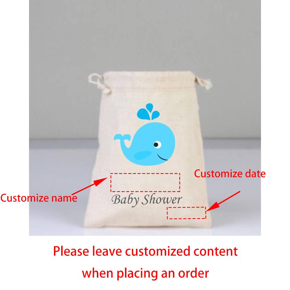 Custom 5Pcs Blue Whale Baby Shower Cotton Drawstring Bag Party Decorations Supplies Gender Reveal New Born Birthday Baby Gift