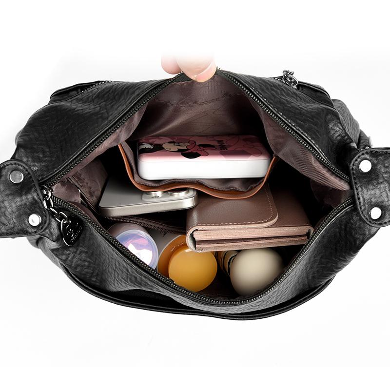 Women's Shoulder Bag Leather Versatile Double Layer Large Capacity Simplicity Retro High Quality Luxury Female's Crossbody Bags