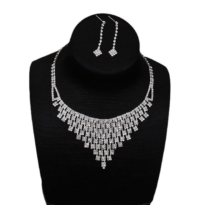 2023 Full Diamond Luxury Banquet Accessories Bling Diamond Necklace Earrings Set Party Jewelry Female