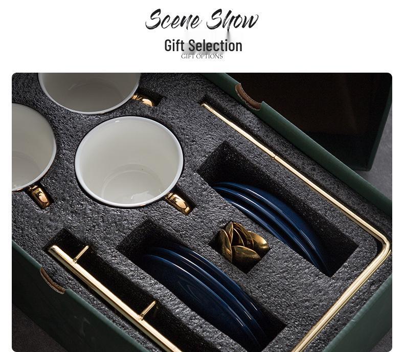 Luxury European-Style Golden Handle Ceramic Coffee Cup & Saucer Set