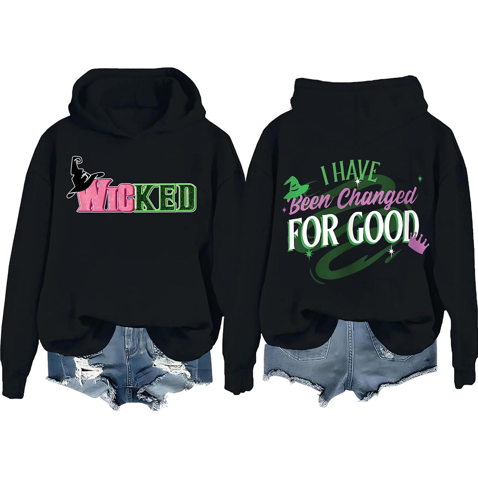 

Жіночий повсякденний пуловер з довгим рукавом і капюшоном з принтом Відьма . XXL чорний