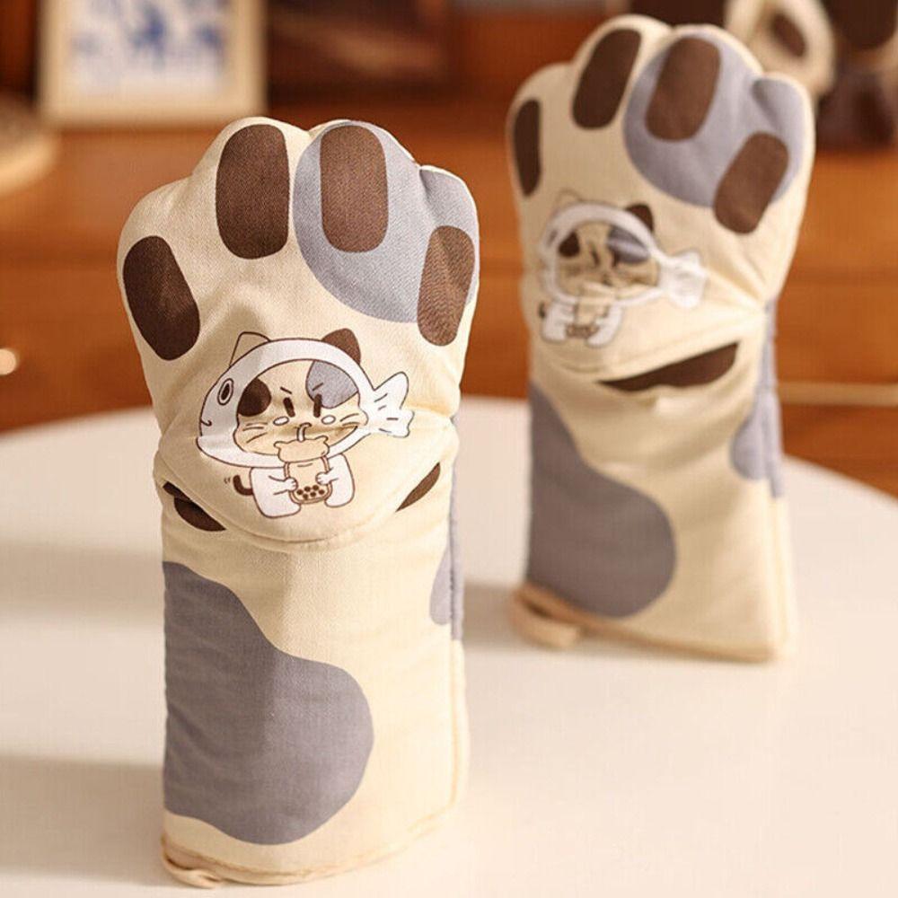 Anti-scald Baking Oven Gloves Gray Microwave Insulated Gloves New Cat Paws Oven Mitts