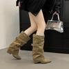 High Boots, Belt Buckle Women's Autumn and Winter Thin Heels, New Western 2025 Versatile Cowboy Boots Fashion Boots Pointed Retro